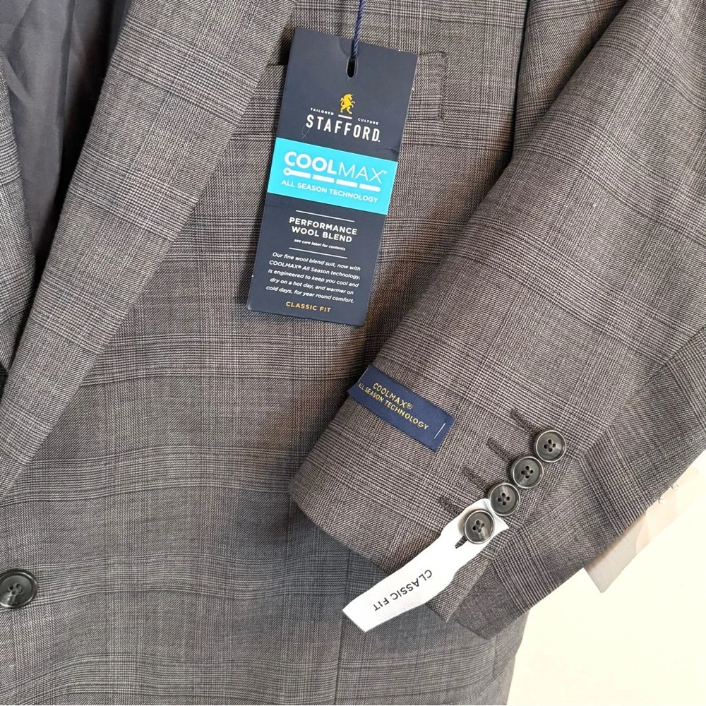 Stafford Coolmax Classic Fit Wool Blend Blazer Sport Coat – 48 Long